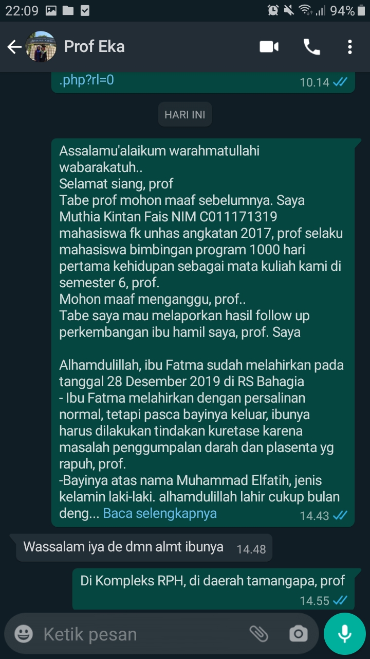 Laporan Perkembangan 1000 HPK ke Dosen Pembimbing